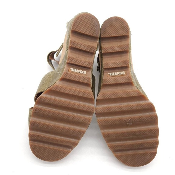 Sorel Joanie II (Womens Size 8) Ankle Strap Zip Wedge Open Sandals Green Leather - Picture 9 of 9